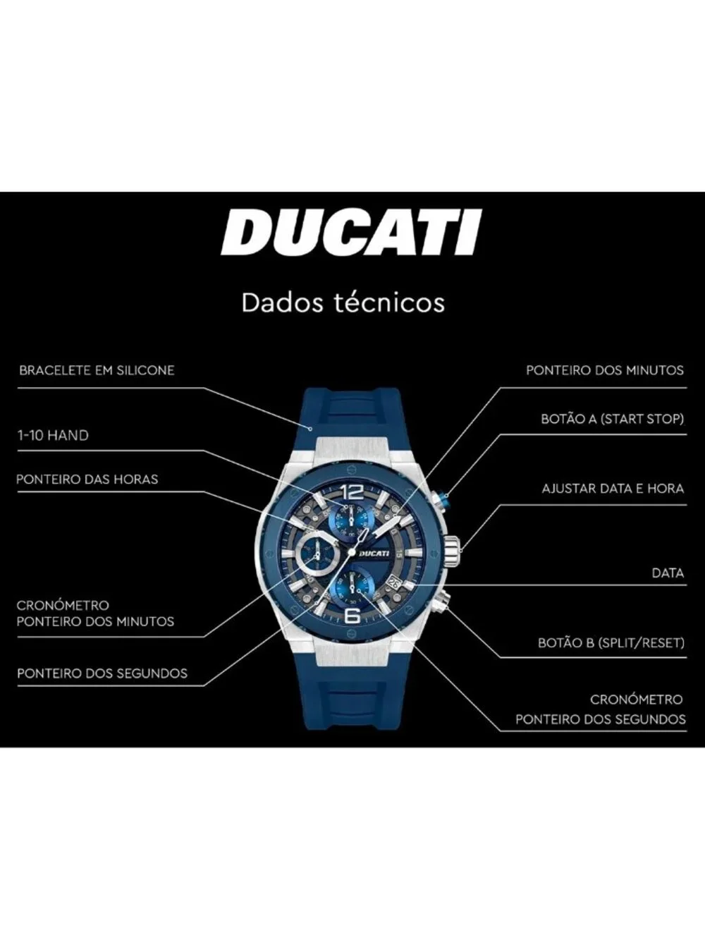 NWT Ducati Chronograph Quartz Blue Dial Men's Watch